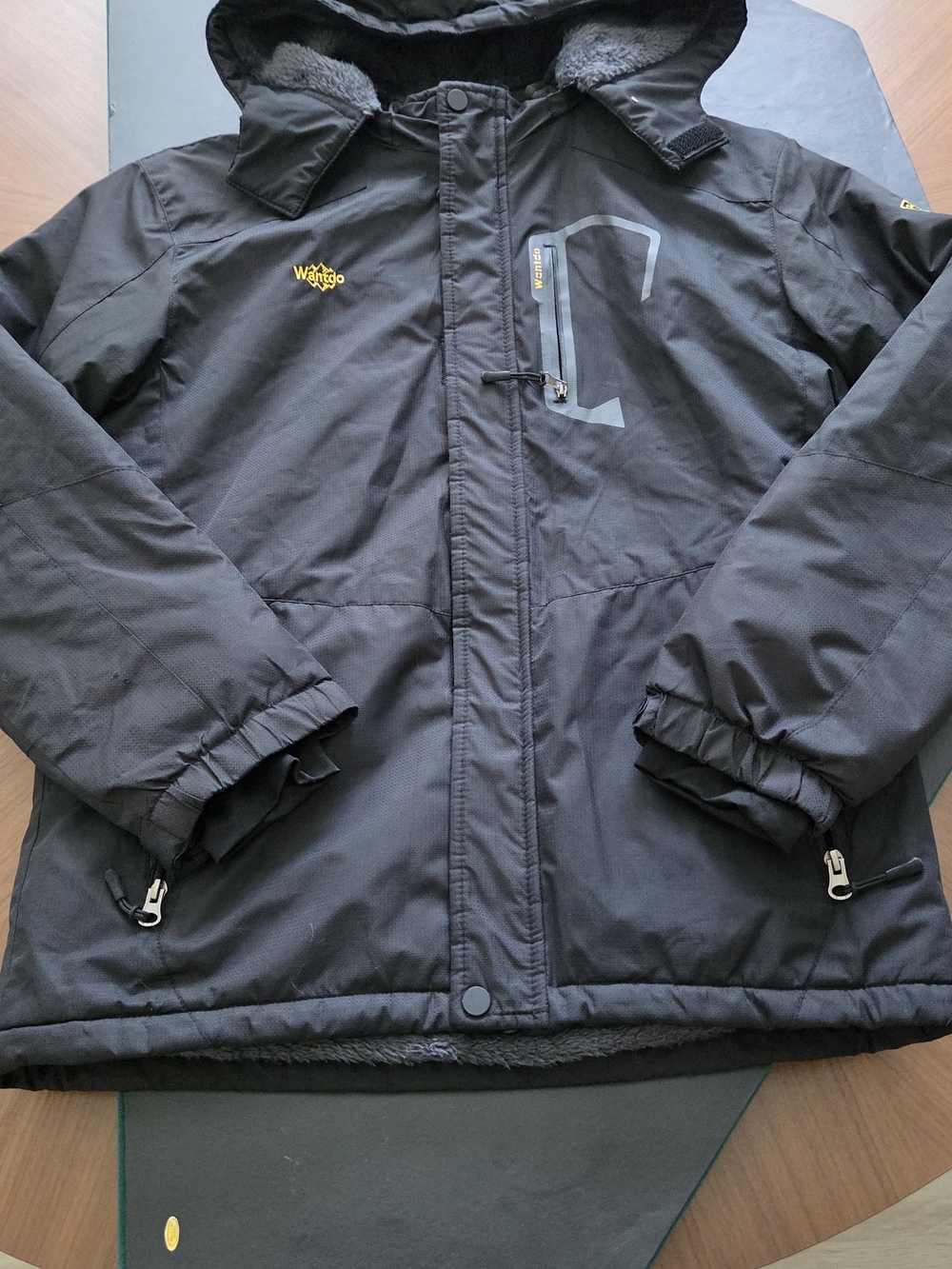 AND Kids Black Hooded Insulated Puffer Jacket with Yellow Logo